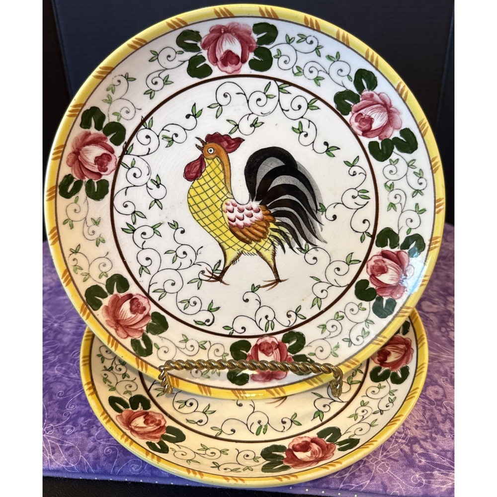 Ucagco Early Provincial Rooster Chicken‎ Salad Plates Plate Set Of 2 Vintage 8"
